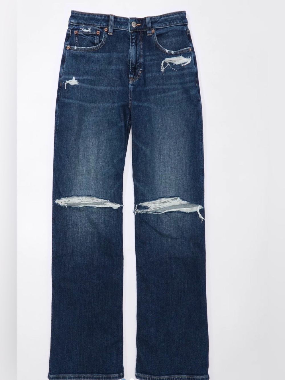 American Eagle Wide-Leg Jeans Loose Fit  baggy Super High Waist Ripped Details 6
